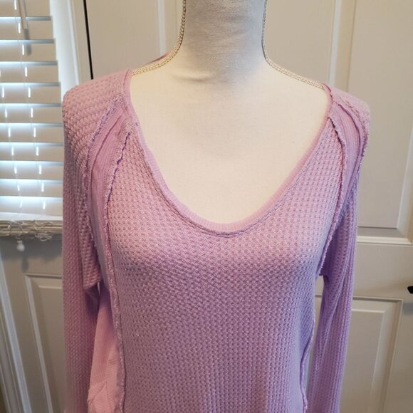 Free People Waffle Knit Ruffle Tunic Womens XS X-Small Lavender Purple Boho - Picture 10 of 11